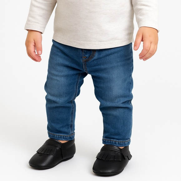 NWT Genuine Leather Baby Moccasins – Classic Black Fringe - 24-36 Months - Picture 1 of 9